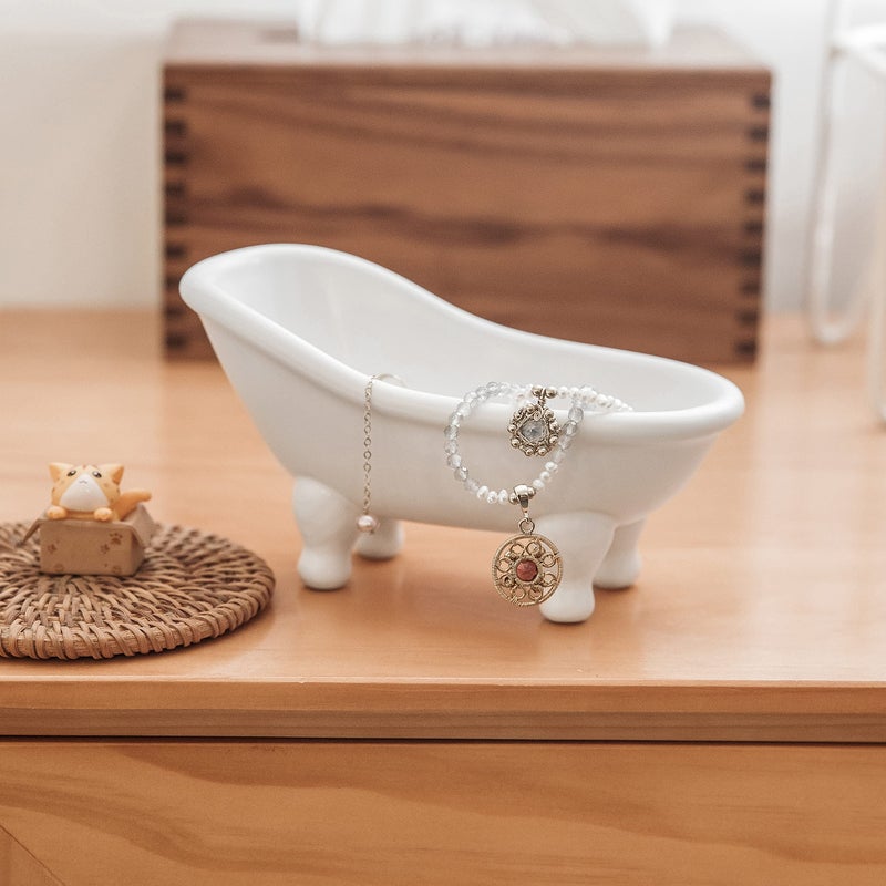 dodococa 1piece 5.6"" White Ceramic Mini Bathtub Soap Dish Small Planter Makeup Organizer Container Hamster Bathtub (White) - Image 4
